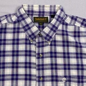 Timberland Weathergear Plaid Button Down Shirt Mens XL Purple White Work SS